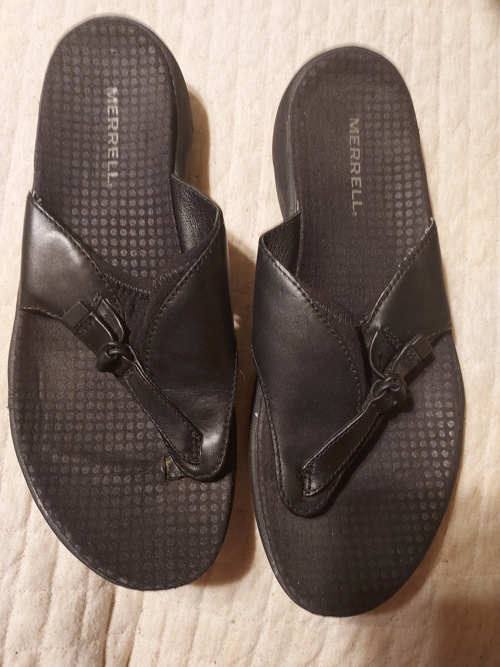 Merrell Gardena Black Leather Thong Comfort Sandals Size 7